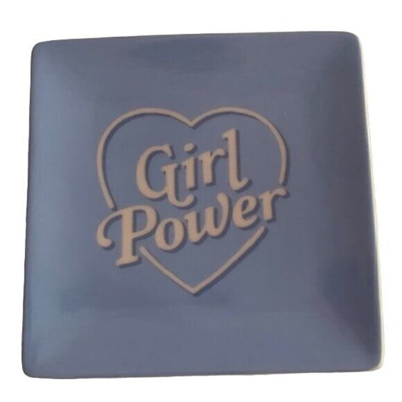 NIB - Fringe Studio Ceramic GIRL POWER Tray Jewelry/Trinket Dish 4.25" - Blue - Picture 2 of 5